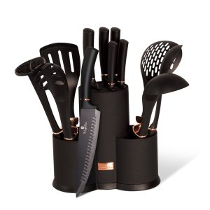 12 Pieces Knife and Tool Set with Stand, Black Rose Edition - BH/6254NA
