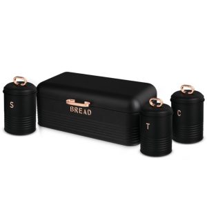 Bread Bin and Kitchen Canister Set Black Rose Edition - BH/6753
