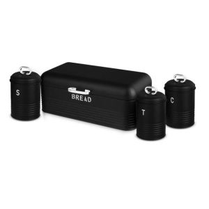 Bread Bin and Kitchen Canister Set Black Silver Edition – BH/6754